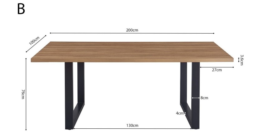 Table à manger EDWAR longueur 200cm en décor chêne vieilli, idéal pour une salle à manger conviviale