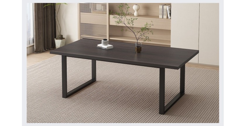 Table à manger EDWAR longueur 200cm en décor bois brun foncé, idéal pour une salle à manger conviviale