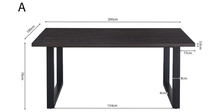 Table à manger EDWAR longueur 200cm en décor bois brun foncé, idéal pour une salle à manger conviviale