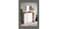 Meuble de rangement 4 portes 10 étagères réglables, collection KEY, coloris blanc laqué brillant et chêne cadiz