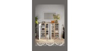 Meuble de rangement 4 portes 10 étagères réglables, collection KEY, coloris blanc laqué brillant et chêne cadiz