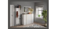 Meuble de rangement 4 portes 10 étagères réglables, collection KEY, coloris blanc laqué brillant et chêne cadiz