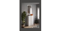 Meuble de rangement 2 portes 5 étagères réglables, collection KEY, coloris blanc laqué brillant et chêne cadiz