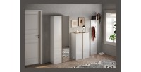 Meuble de rangement 2 portes 5 étagères réglables, collection KEY, coloris blanc laqué brillant et chêne cadiz