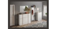 Meuble de rangement 2 portes 5 étagères réglables, collection KEY, coloris blanc laqué brillant et chêne cadiz