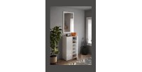 Meuble de rangement 2 portes 5 étagères réglables, collection KEY, coloris blanc laqué brillant et chêne cadiz
