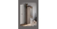 Armoire de rangement 2 portes 1 miroir avec 8 étagères réglables, collection KEY, coloris marron et chêne
