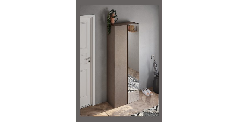 Armoire de rangement 2 portes 1 miroir avec 8 étagères réglables, collection KEY, coloris marron et chêne