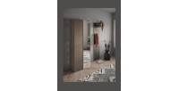 Armoire de rangement 2 portes 1 miroir avec 8 étagères réglables, collection KEY, coloris marron et chêne