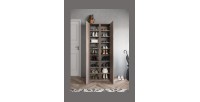 Armoire de rangement 2 portes 1 miroir avec 8 étagères réglables, collection KEY, coloris marron et chêne