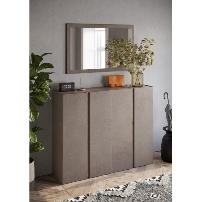 Meuble de rangement 4 portes 10 étagères réglables, collection KEY, coloris marron et chêne