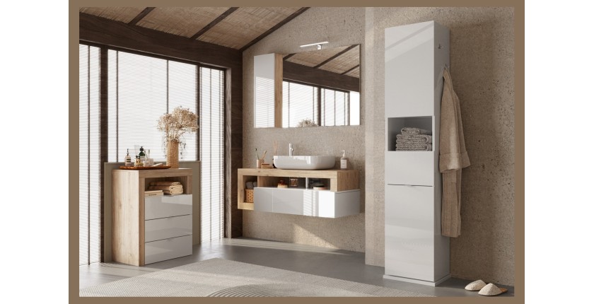 Colonne de salle de bain tournante avec miroir, 2 portes, collection CISA. Coloris blanc brillant
