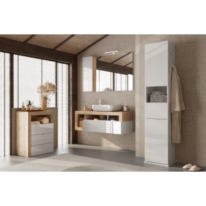 Colonne de salle de bain tournante avec miroir, 2 portes, collection CISA. Coloris blanc brillant