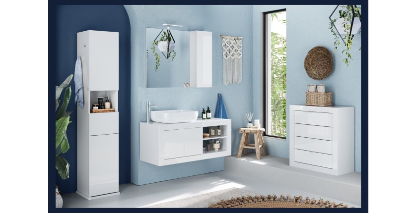 Colonne de salle de bain tournante avec miroir, 2 portes, collection CISA. Coloris blanc brillant