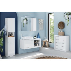 Colonne de salle de bain tournante avec miroir, 2 portes, collection CISA. Coloris blanc brillant