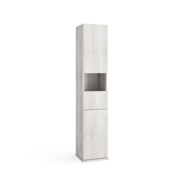 Colonne de salle de bain tournante avec miroir, 2 portes et 1 tiroir, collection CISA. Coloris chêne gris