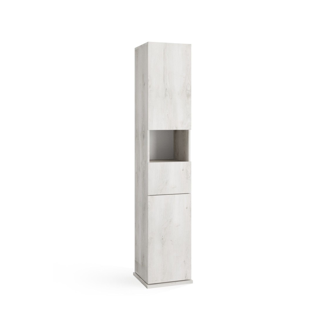 Colonne de salle de bain tournante avec miroir, 2 portes et 1 tiroir, collection CISA. Coloris chêne gris