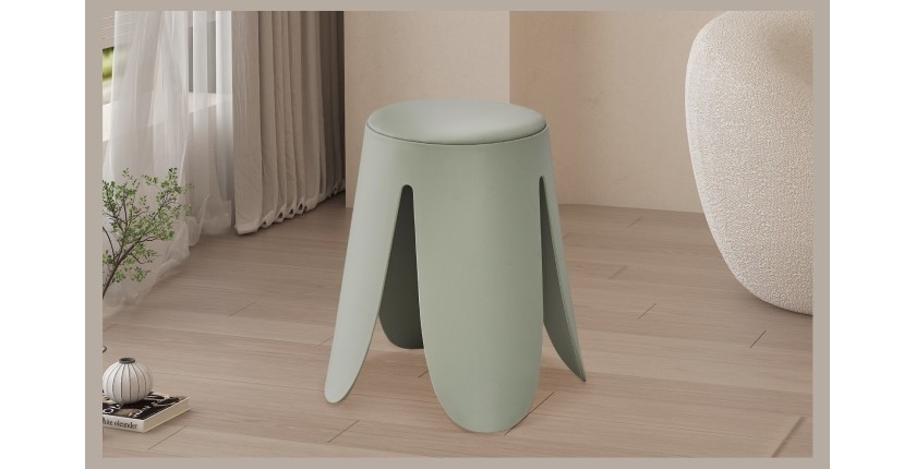 Tabouret OSTIN coloris Gris-Vert, grâce a son design atypique il s'adapte a tous types de salon