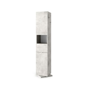 Colonne de salle de bain tournante avec miroir, 2 portes et 1 tiroir, collection BURA. Coloris gris aspect béton