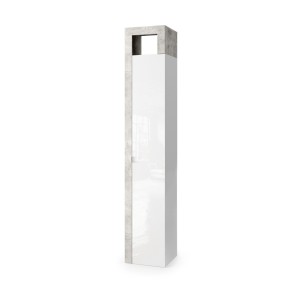 Armoire 1 porte 5 étagères, collection BURA. Coloris blanc brillant laqué et gris aspect béton