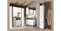 Armoire 1 porte 5 étagères, collection BURA. Coloris blanc brillant laqué et gris aspect béton