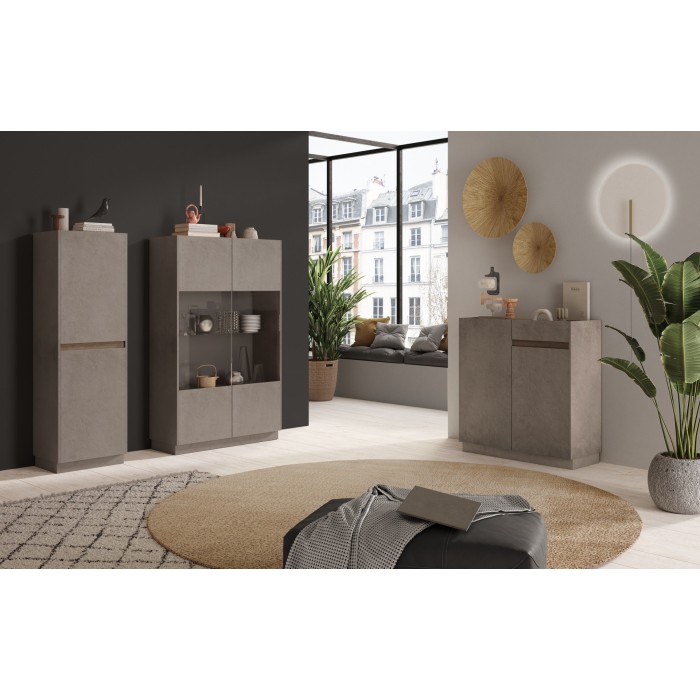 Vitrine design 2 portes collection FANZY. Coloris marron \ chêne foncé