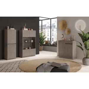 Vitrine design 2 portes collection FANZY. Coloris marron \ chêne foncé
