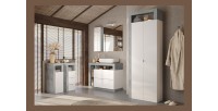 Meuble de salle de bains, 1 porte, collection BURA, coloris blanc brillant laqué et gris aspect béton
