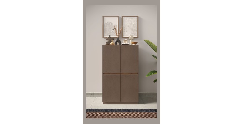 Commode 4 portes collection FANZY. Coloris marron \ chêne foncé