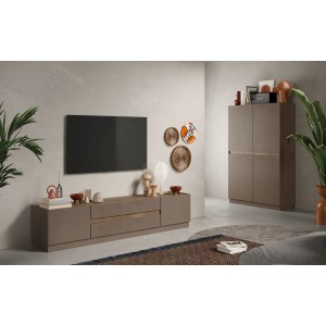 Commode 4 portes collection FANZY. Coloris marron \ chêne foncé