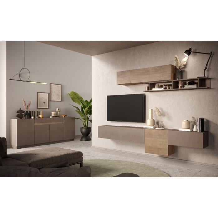 Buffet 4 portes 1 tiroir collection FANZY. Coloris marron \ chêne foncé