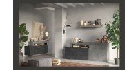 Buffet 2 portes et 3 tiroirs collection DOMI. Coloris effet béton et gris anthracite