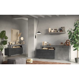 Buffet 2 portes et 3 tiroirs collection DOMI. Coloris effet béton et gris anthracite