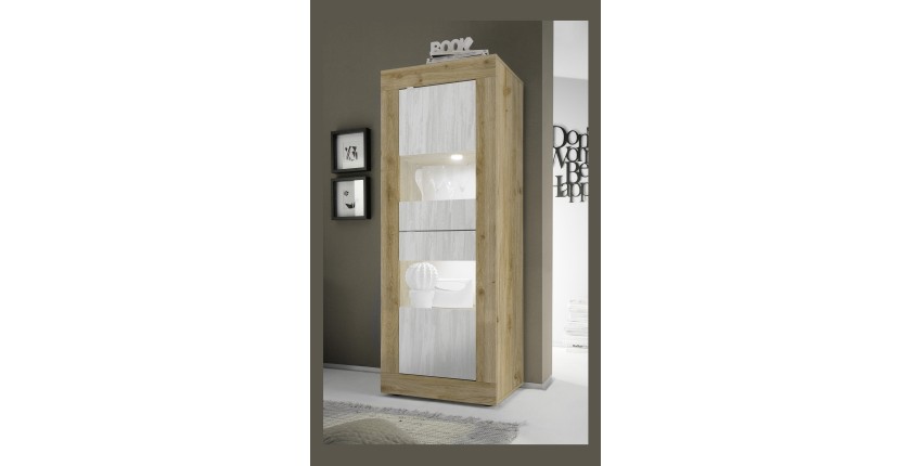 Vitrine design 2 portes collection ACCESS. Coloris blanc et chêne clair
