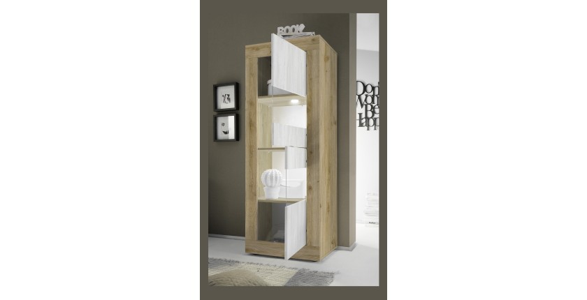 Vitrine design 2 portes collection ACCESS. Coloris blanc et chêne clair
