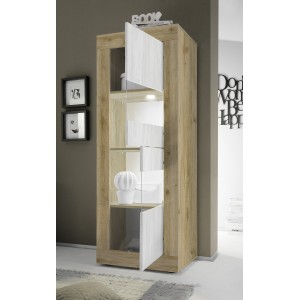 Vitrine design 2 portes collection ACCESS. Coloris blanc et chêne clair