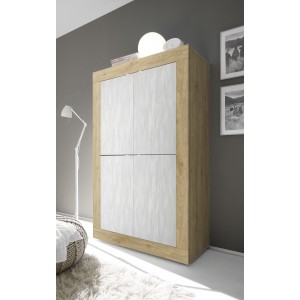 Buffet design 4 portes en bois collection ACCESS. Coloris blanc et chêne clair