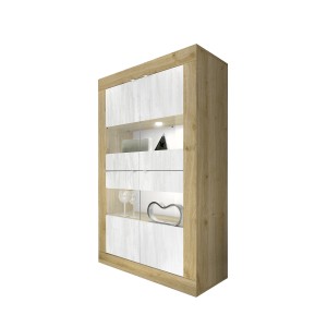 Vitrine design 4 portes collection ACCESS. Coloris blanc et chêne clair