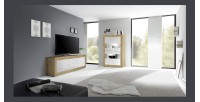 Vitrine design 4 portes collection ACCESS. Coloris blanc et chêne clair
