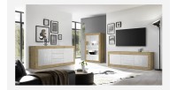 Vitrine design 4 portes collection ACCESS. Coloris blanc et chêne clair