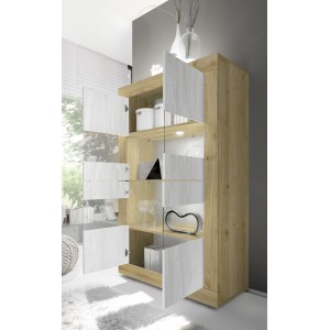 Vitrine design 4 portes collection ACCESS. Coloris blanc et chêne clair