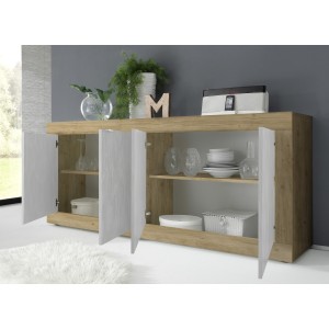 Buffet 4 portes collection ACCESS. Coloris blanc et chêne clair