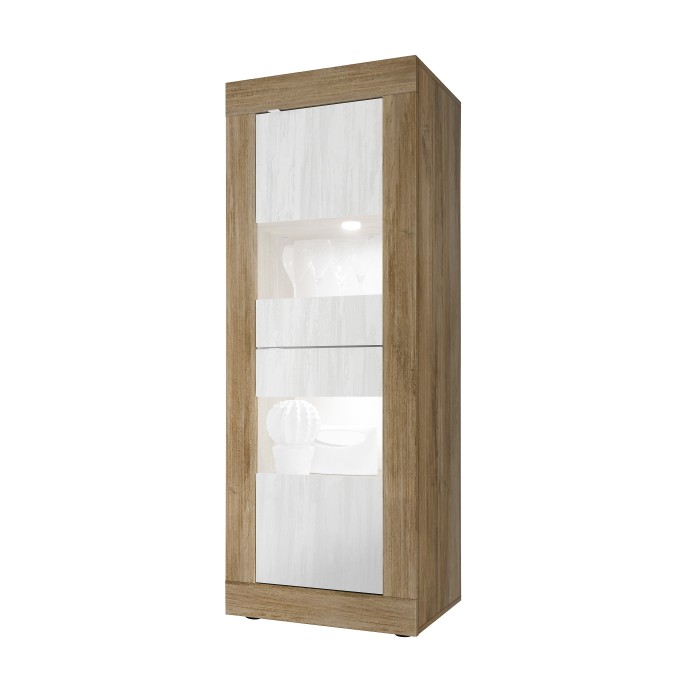 Vitrine design 2 portes collection ACCESS. Coloris blanc et chêne foncé