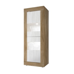 Vitrine design 2 portes collection ACCESS. Coloris blanc et chêne foncé
