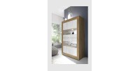 Vitrine design 4 portes collection ACCESS. Coloris blanc et chêne foncé