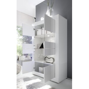 Vitrine 4 portes en verre sans éclairage, collection CISA, coloris blanc laqué brillant