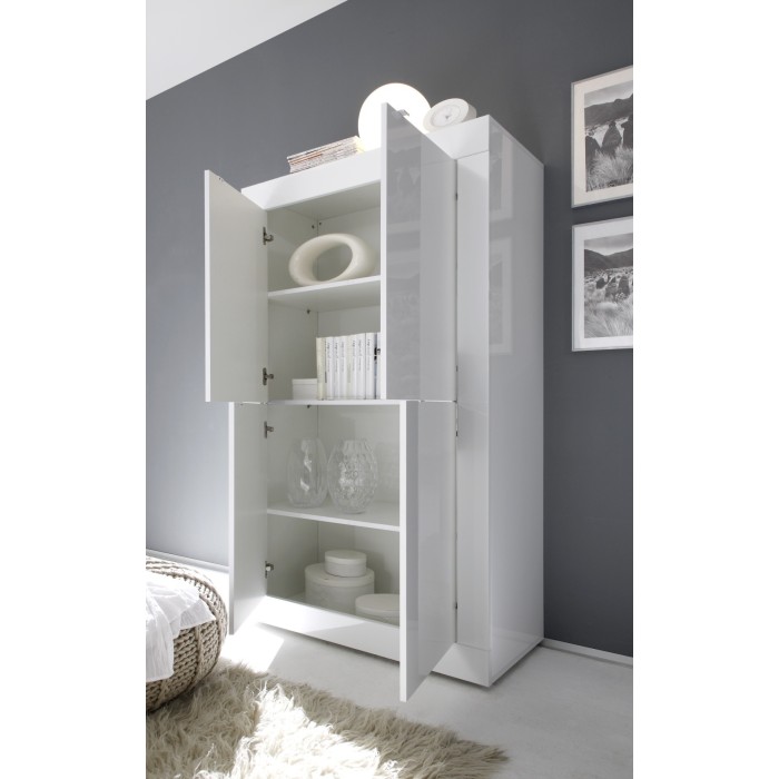 Vaisselier 4 portes, collection CISA, coloris blanc laqué brillant