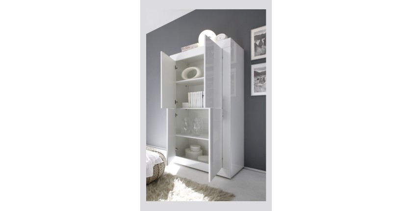 Vaisselier 4 portes, collection CISA, coloris blanc laqué brillant