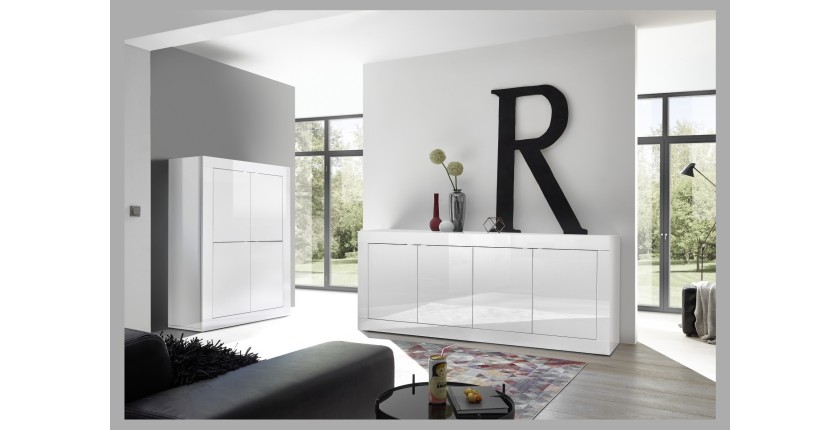 Vaisselier 4 portes, collection CISA, coloris blanc laqué brillant