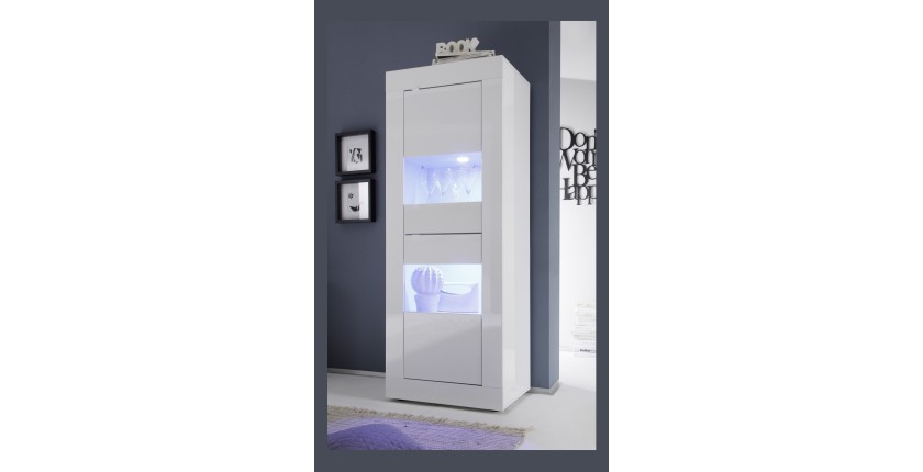 Vitrine avec porte en verre, collection CISA, coloris blanc laqué brillant